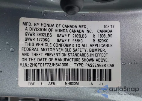 2018 Honda Civic Ex-L from USA, damaged, VIN 2HGFC1F72JH641306